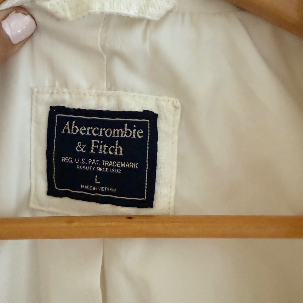 Abercrombie & Fitch Cream Cotton Linen Blend Double Breasted Blazer Jacket Sz L - Picture 4 of 5